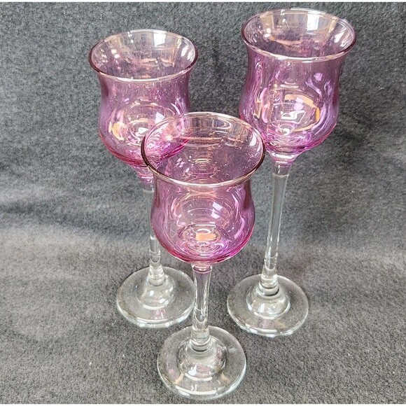 PartyLite Purple Royal Lustre Candle Holders Set Of 3 - Picture 1 of 5